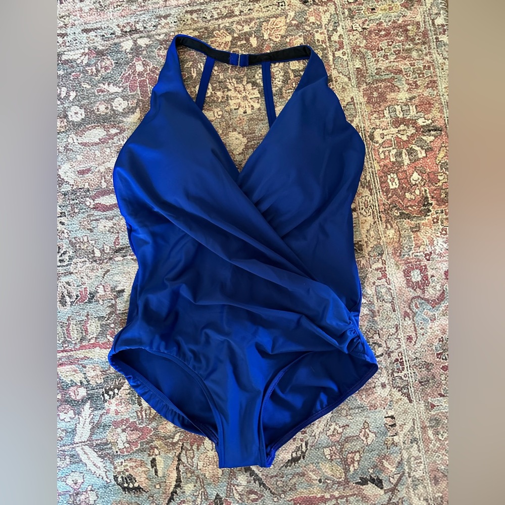 Blue Miraclesuit New Rock Solid Wrapsody One Piece Swimsuit